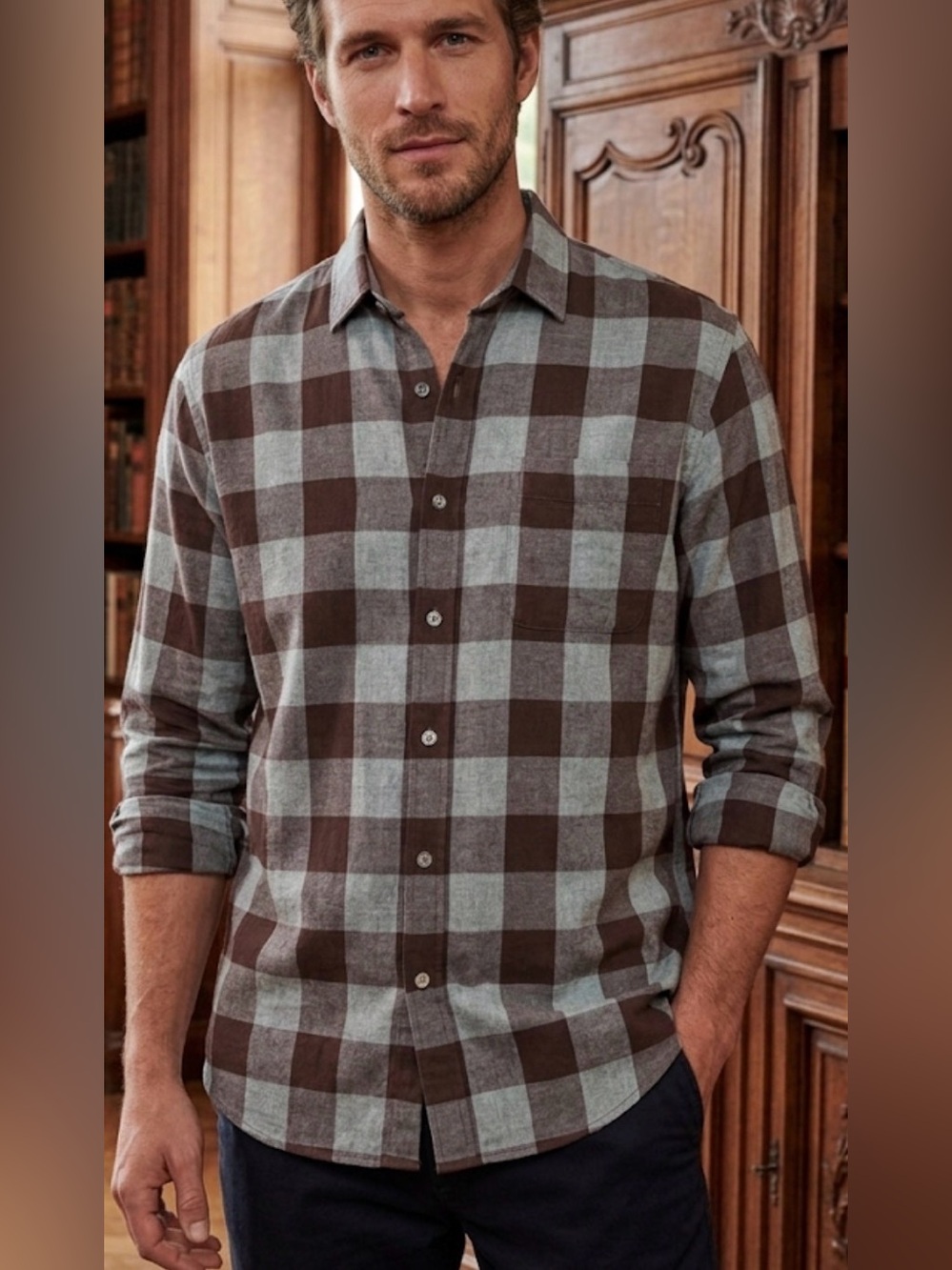 Peter Millar Shirt Brown Gray Sport Shirt